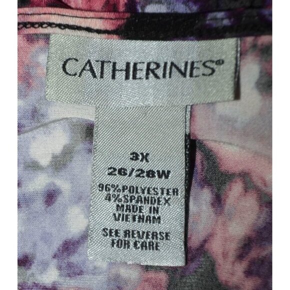 Catherines Watercolor Floral Blouse Size 3X 26W V-Neck 3/4 Sleeve Stretch Office - Picture 8 of 9